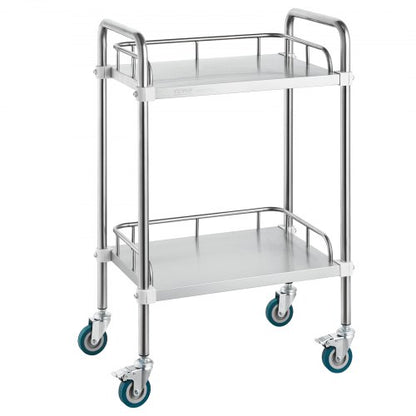 Lab Rolling Cart, 2-Shelf Stainless Steel Rolling Cart, Lab Serving Cart with Swivel Casters, Dental Utility Cart for Clinic, Lab, Hospital, Salon, 385 x 548 x 865 mm