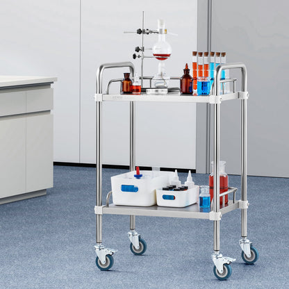 Lab Rolling Cart, 2-Shelf Stainless Steel Rolling Cart, Lab Serving Cart with Swivel Casters, Dental Utility Cart for Clinic, Lab, Hospital, Salon, 385 x 548 x 865 mm
