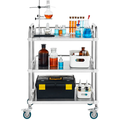 Lab Rolling Cart, 3-Shelf Stainless Steel Rolling Cart, Lab Serving Cart with Swivel Casters, Dental Utility Cart for Clinic, Lab, Hospital, Salon, 70 x 395 x 867 mm