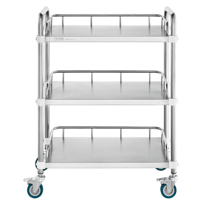 Lab Rolling Cart, 3-Shelf Stainless Steel Rolling Cart, Lab Serving Cart with Swivel Casters, Dental Utility Cart for Clinic, Lab, Hospital, Salon, 70 x 395 x 867 mm