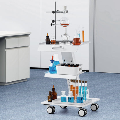 Lab Trolley, 3-Layer Rolling Lab Cart, Metal Mobile Trolley with Swivel Wheels, Tray Rolling Clinic Cart 100 kg Weight Capacity, for Lab, Clinic, Beauty and Salon
