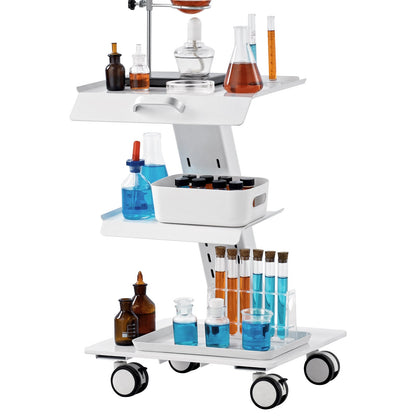 Lab Trolley, 3-Layer Rolling Lab Cart, Metal Mobile Trolley with Swivel Wheels, Tray Rolling Clinic Cart 100 kg Weight Capacity, for Lab, Clinic, Beauty and Salon