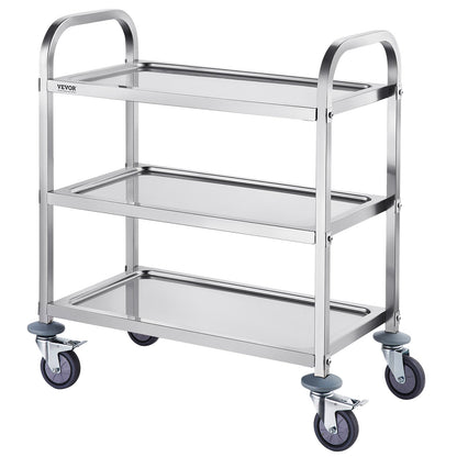 Stainless Steel Cart, 3 Layers Lab Utility Cart 181.4kg Weight Capacity, Medical Cart with Lockable Universal Wheels, for Lab, Clinic, Kitchen, Salon