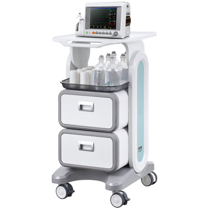 3-stöckiger Laborwagen, Laborwagen mit 2 Schubladen und 1 Ablagefach, mobiler medizinischer Wagen aus ABS-Material, rollbarer Laborwagen mit 4 geräuscharmen Rollen für Labor, Klinik, Krankenhaus, Salon, Weiß