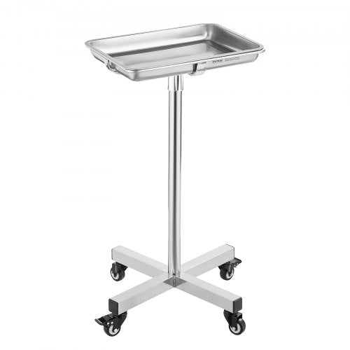 Mayo Stand, Stainless Steel Mayo Tray, Load Capacity up to 35 lbs, Adjustable Height 25.2"-39.8", Medical Tray on Wheels with Removable Tray for Spa, Salon, Clinic, Personal Care