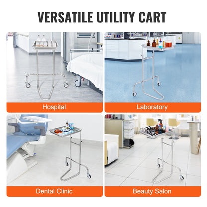 Stainless Steel Lab Carts, Lab Utility Cart with Single Tray, Mobile Medical Cart with 2 Silent Wheels, Lab Rolling Cart for Lab, Clinic, Hospital, Salon