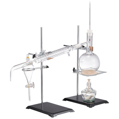 Essential Oil Distillation Kit, 500ml Distillation Apparatus, 3.3 Boro Lab Glassware Distillation Kit with Alcohol Lamp, Ceramic Mesh and 24, 40 Joint, 28 pcs Set