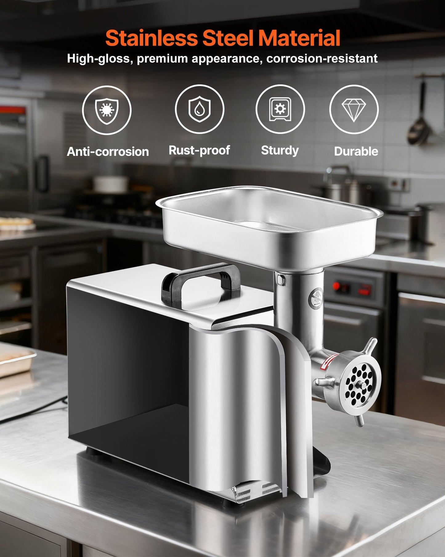 Fleischwolf, elektrischer Fleischwolf mit 21 Pfund/Min. Kapazität, inklusive Messer, Lochscheibe, Wurstmaschine und Edelstahl-Gewerbegerät für Küche, Restaurant und Metzgerei