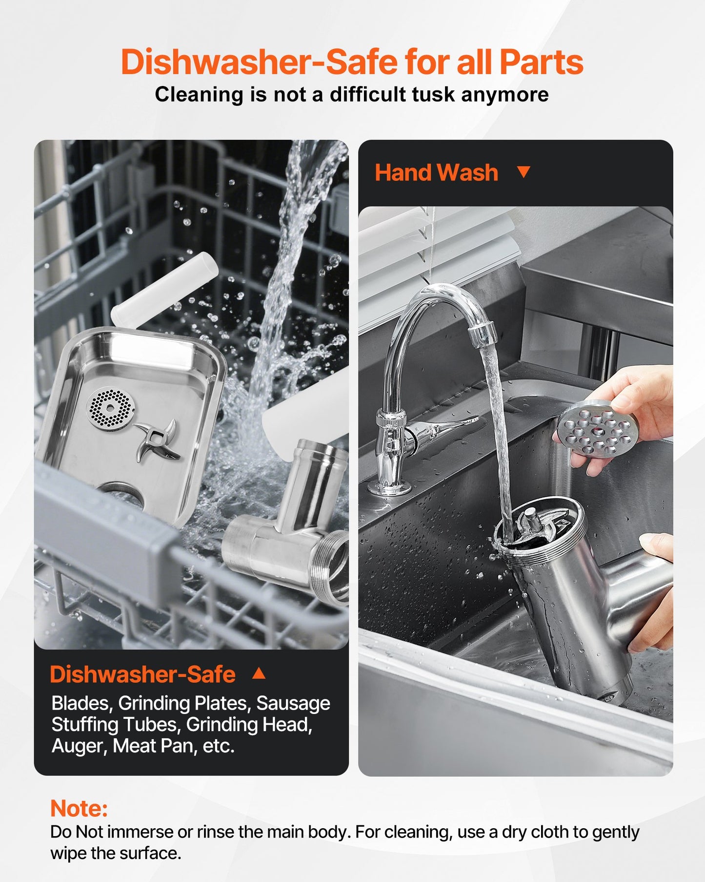 Fleischwolf, elektrischer Fleischwolf mit 21 Pfund/Min. Kapazität, inklusive Messer, Lochscheibe, Wurstmaschine und Edelstahl-Gewerbegerät für Küche, Restaurant und Metzgerei