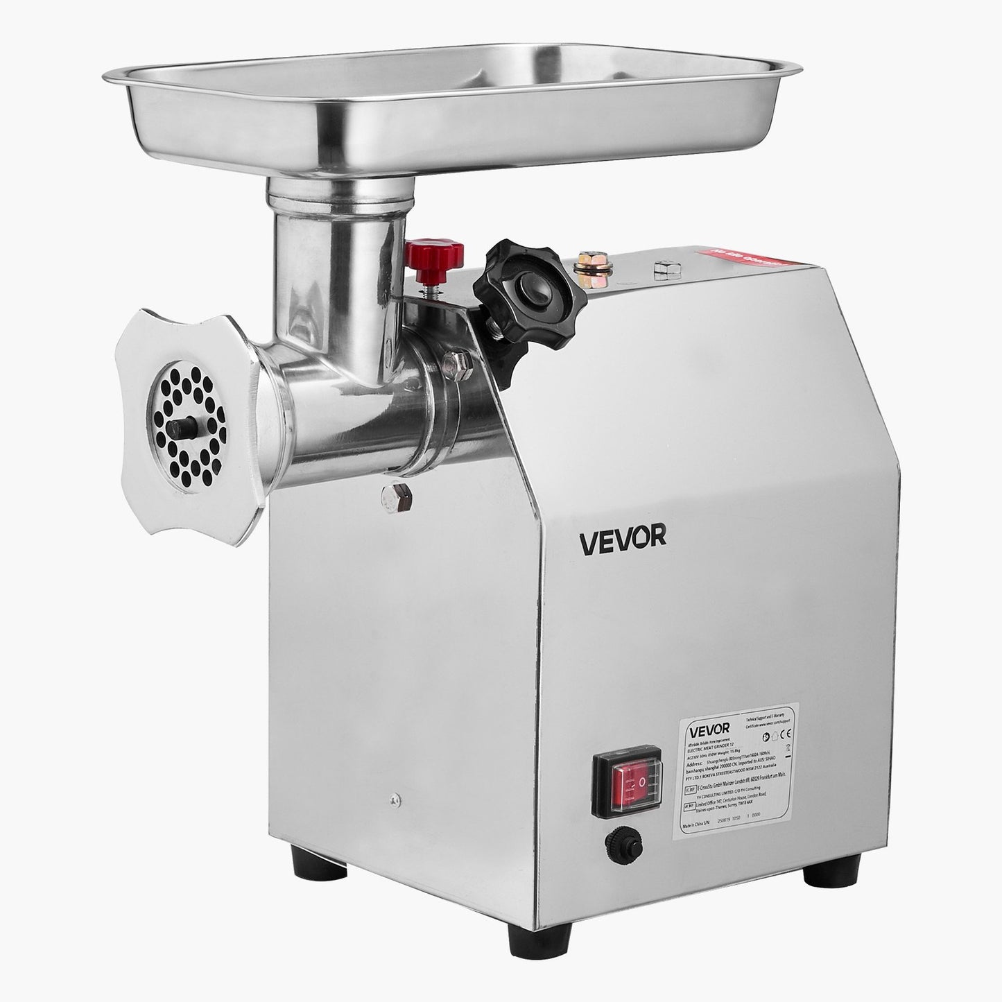 Gewerblicher elektrischer Fleischwolf, 3,2 kg/min Kapazität, #12 Industrie-Fleischwolf mit 2 Edelstahlklingen, 2 Lochscheiben, 850 W Hochleistungs-Wurstmaschine, für Küche und Restaurant