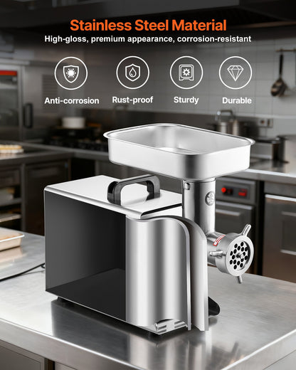 Meat Grinder, 5 Lbs/Min Capacity Electric Meat Grinders with Blade, Grinding Plate, Sausage Maker, Stainless Steel Commercial Meat Mincer for Kitchen Restaurant Butcher Store