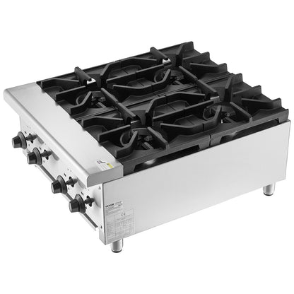 Gewerblicher Gasherd mit 4 Brennern, geeignet für Propan und Erdgas, Tischkochfeld aus Edelstahl, Gaskochfeld für Restaurants, 28 kW