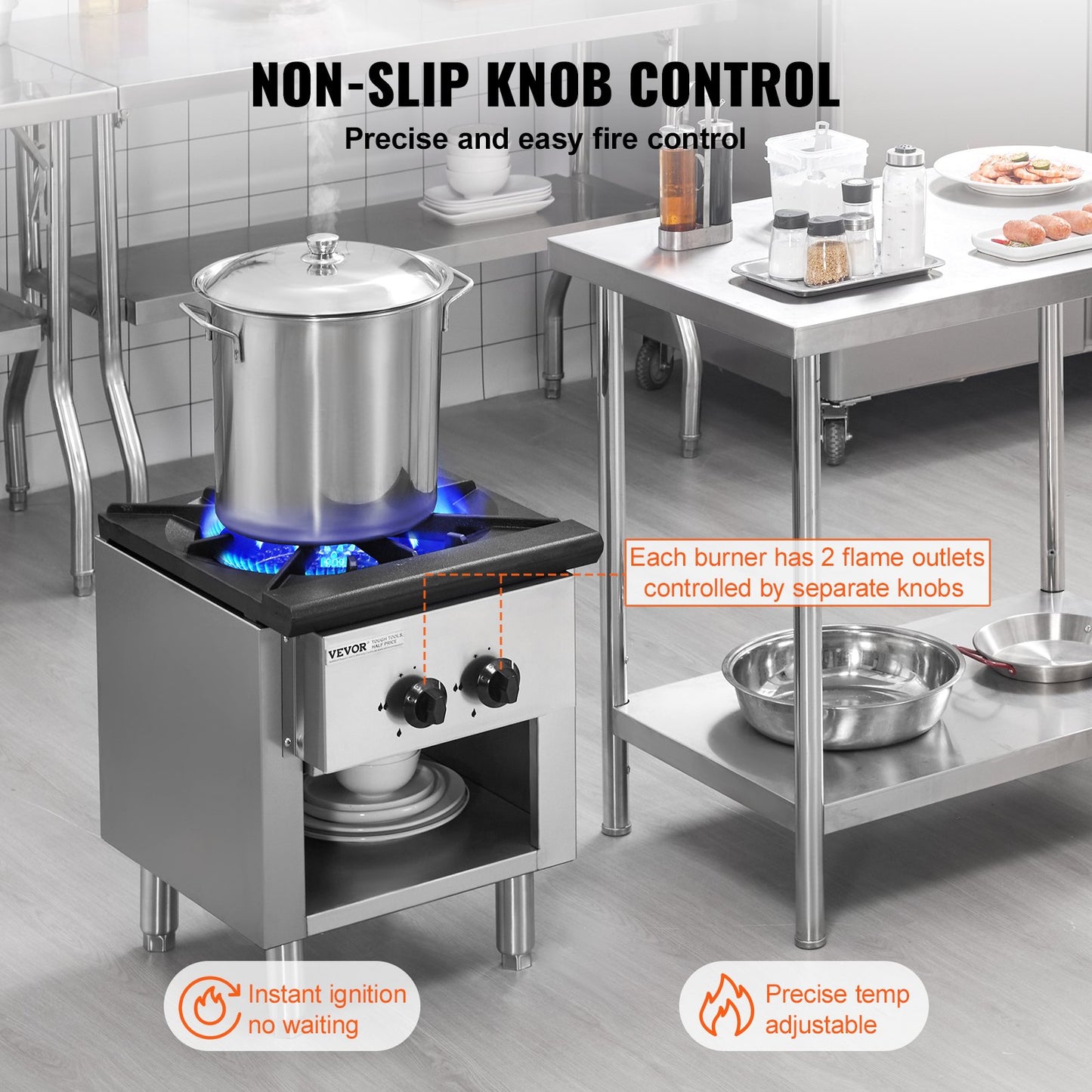 Gewerblicher Gasherd mit Schrank, Propan- und Erdgas-Tischkochfeld, Gaskochfeld aus Edelstahl, gewerbliche Küchenausstattung für Restaurants, 26 kW