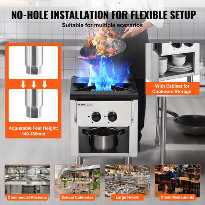 Gewerblicher Gasherd mit Schrank, Propan- und Erdgas-Tischkochfeld, Gaskochfeld aus Edelstahl, gewerbliche Küchenausstattung für Restaurants, 26 kW