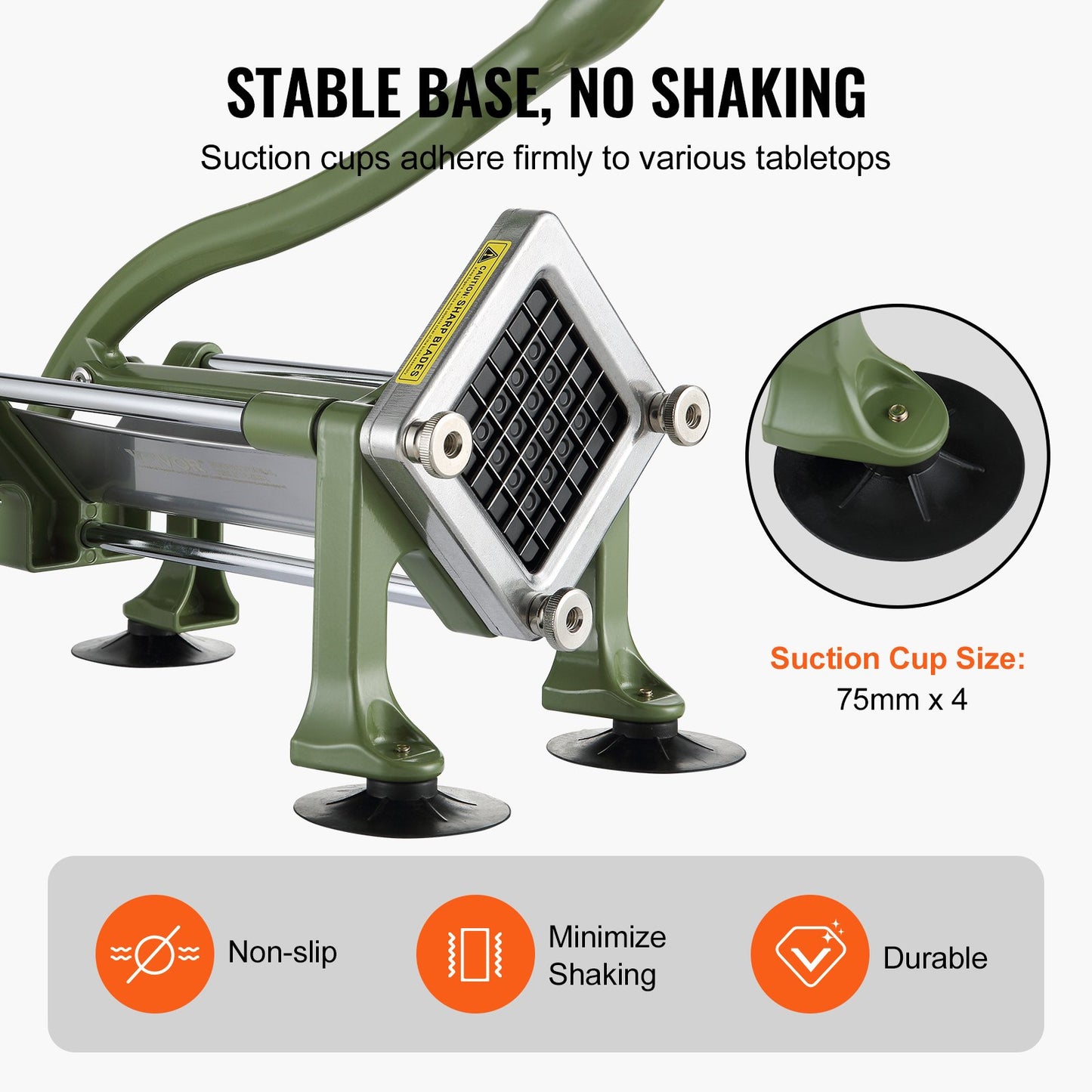 Kartoffelschneider mit 1/2-Zoll-Edelstahlklinge, manueller Kartoffelschneider mit Saugnäpfen, ideal für Kartoffeln, Pommes frites, Gurken, Gemüse und Karotten.