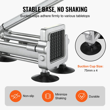 French Fry Cutter, Potato Slicer with 1/2-Inch and 3/8-Inch Stainless Steel Blades, Manual Potato Cutter Chopper with Suction Cups, Great for Potato, French Fries, Cucumber, Vegetables, Carrot