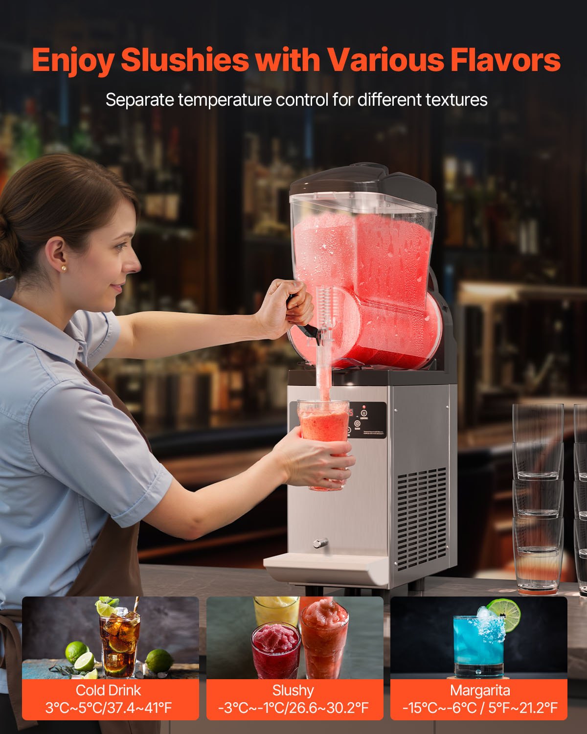 Commercial Slushy Machine, 12L Single Tank Frozen Drink Machine, 48 Cups Stainless Steel Margarita Smoothie Frozen Drink Maker, Slushie Maker for Home Party Restaurants Cafe Bars