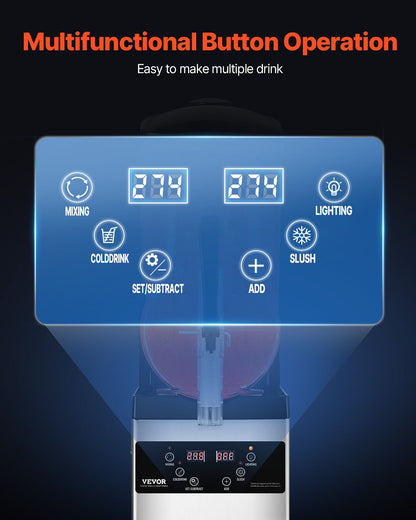 Commercial Slushy Machine, 12L Single Tank Frozen Drink Machine, 48 Cups Stainless Steel Margarita Smoothie Frozen Drink Maker, Slushie Maker for Home Party Restaurants Cafe Bars