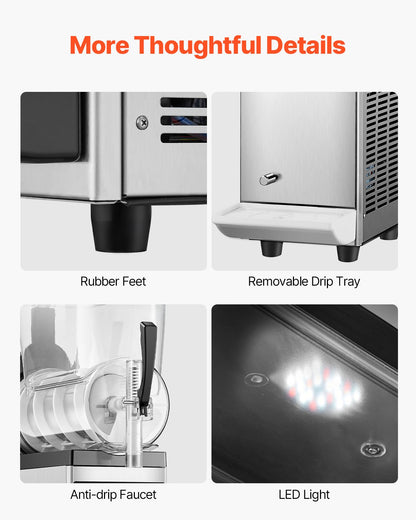 Commercial Slushy Machine, 12L Single Tank Frozen Drink Machine, 48 Cups Stainless Steel Margarita Smoothie Frozen Drink Maker, Slushie Maker for Home Party Restaurants Cafe Bars