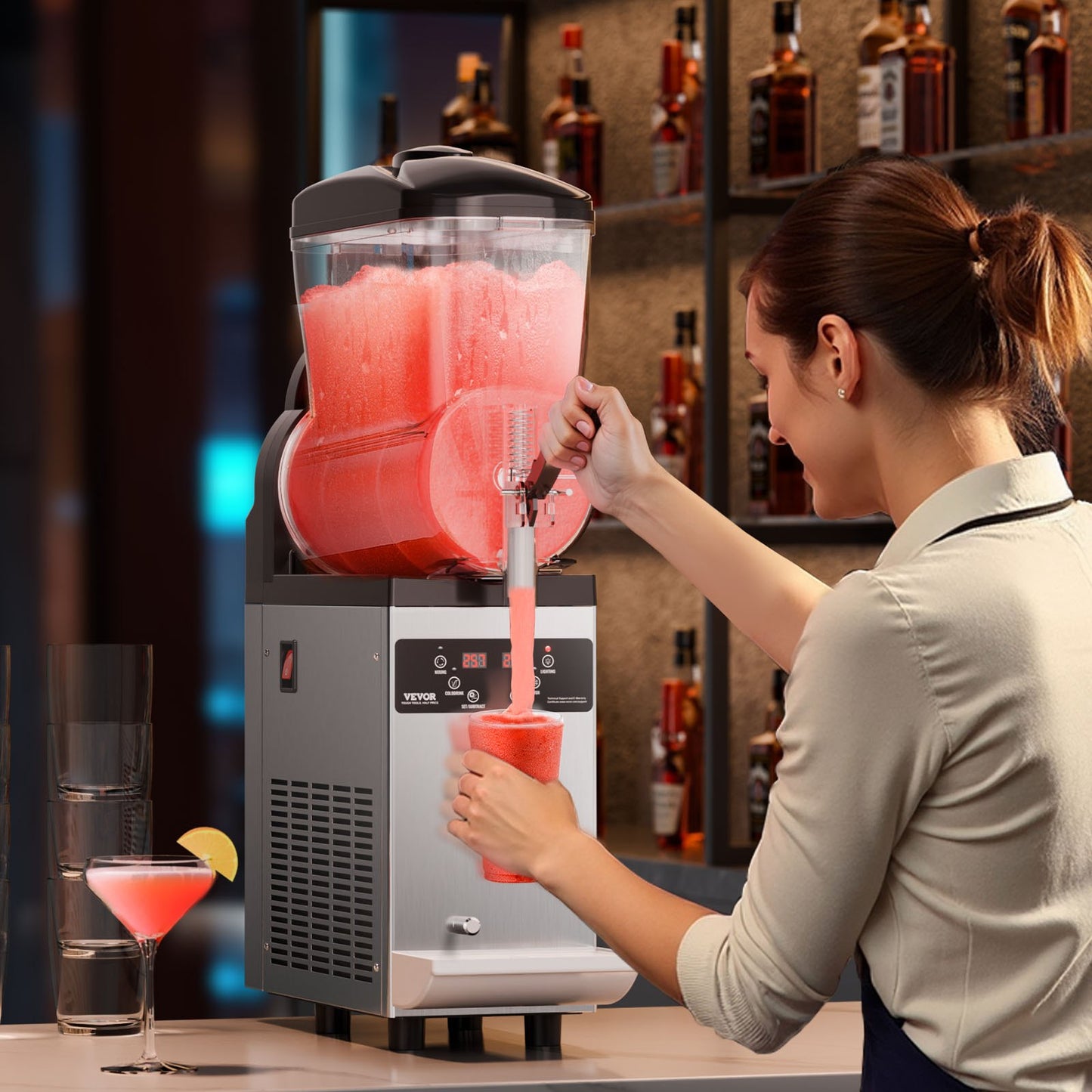 Commercial Slushy Machine, 12L Single Tank Frozen Drink Machine, 48 Cups Stainless Steel Margarita Smoothie Frozen Drink Maker, Slushie Maker for Home Party Restaurants Cafe Bars