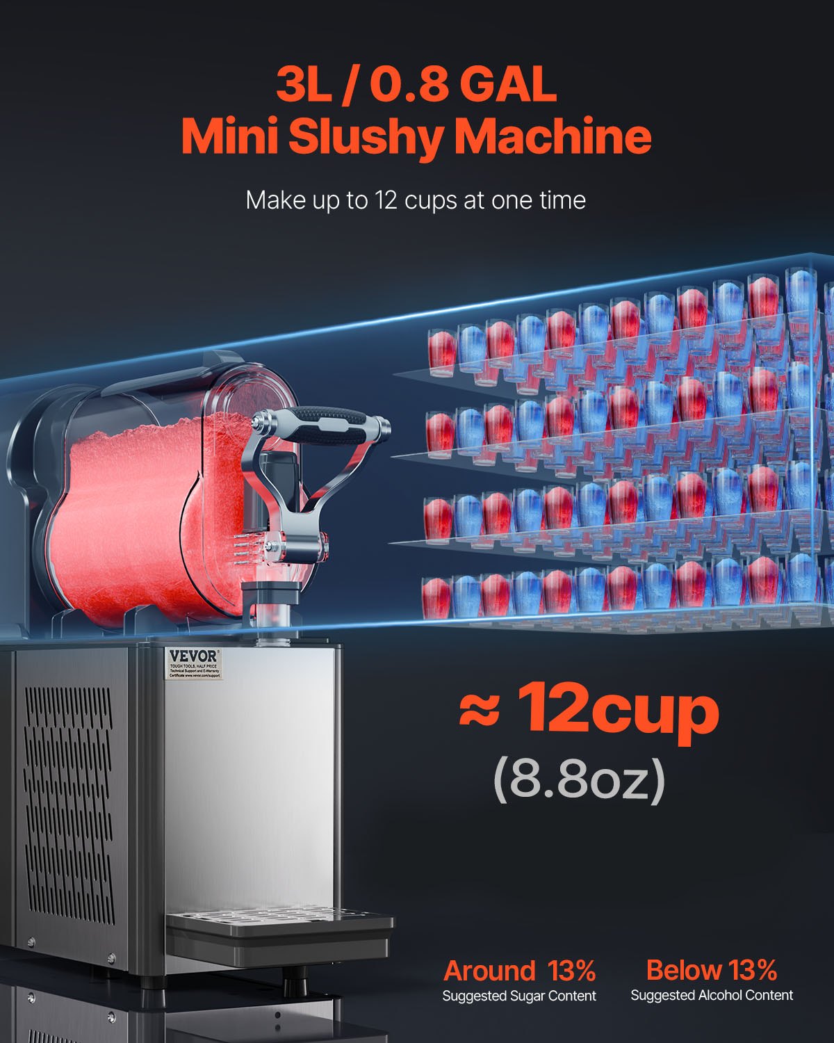 Commercial Slushy Machine, 3L Single Tank Frozen Drink Machine, 12 Cups Stainless Steel Margarita Smoothie Frozen Drink Maker, Slushie Maker for Home Party Restaurants Cafe Bars