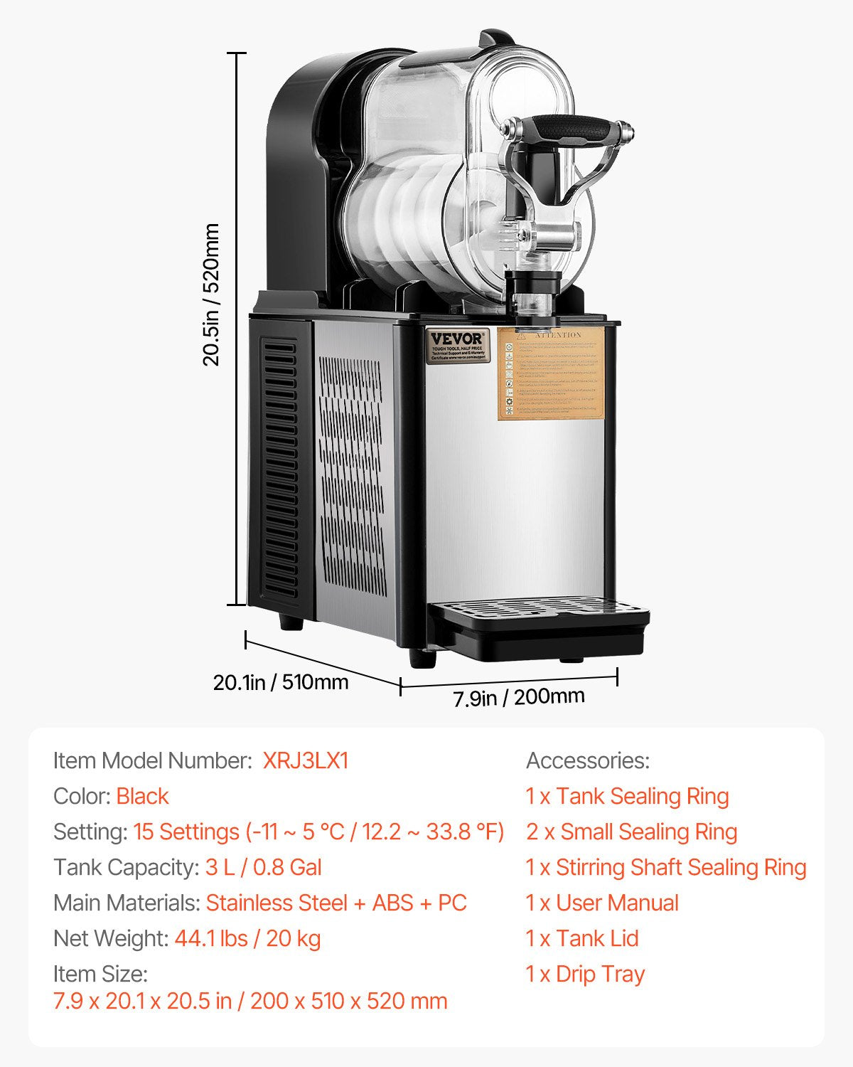 Commercial Slushy Machine, 3L Single Tank Frozen Drink Machine, 12 Cups Stainless Steel Margarita Smoothie Frozen Drink Maker, Slushie Maker for Home Party Restaurants Cafe Bars