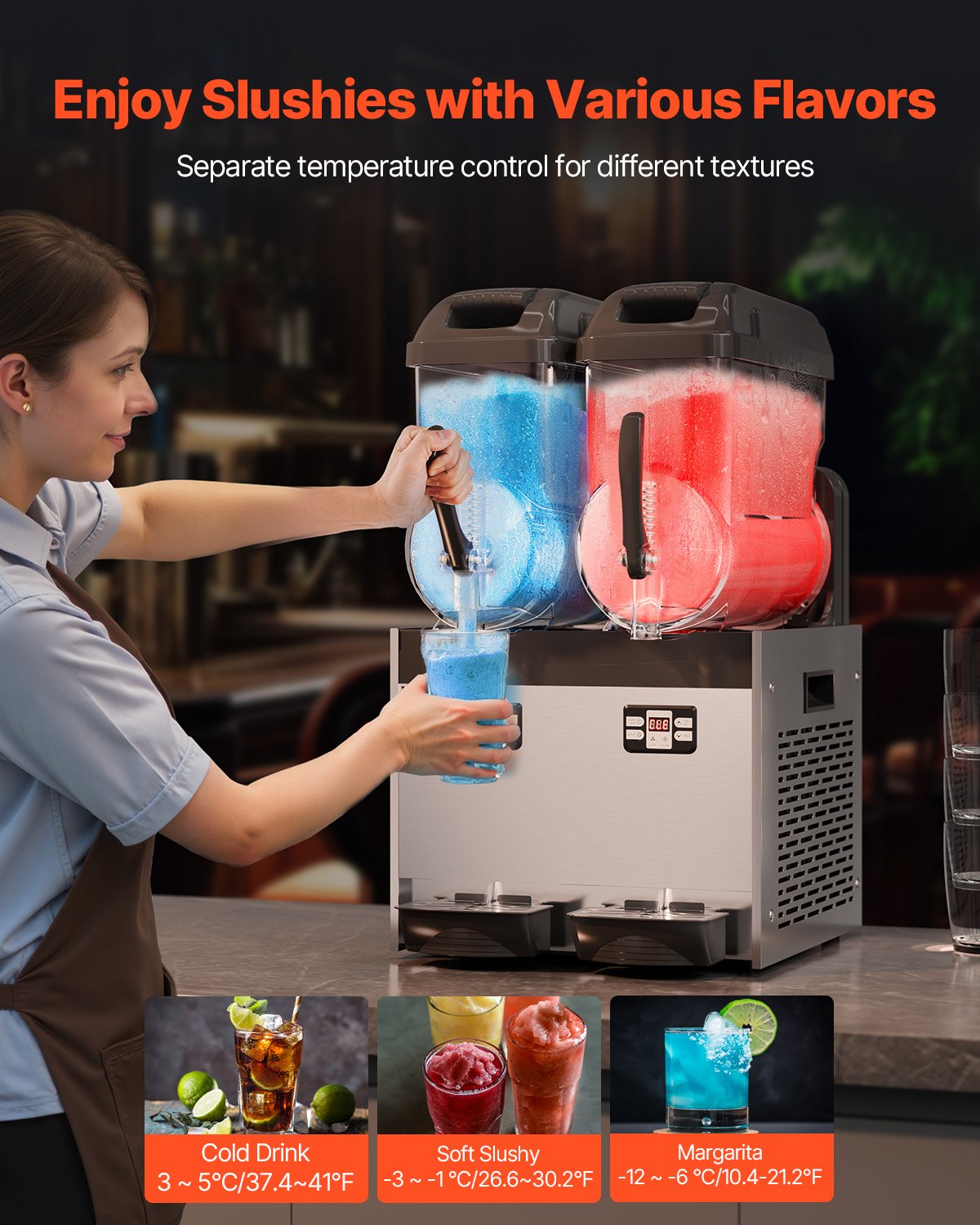 Commercial Slushy Machine, 12Lx2 Double Tank Frozen Drink Machine, 96 Cups Stainless Steel Margarita Smoothie Frozen Drink Maker, Slushie Maker for Home Party Restaurants Cafe Bars