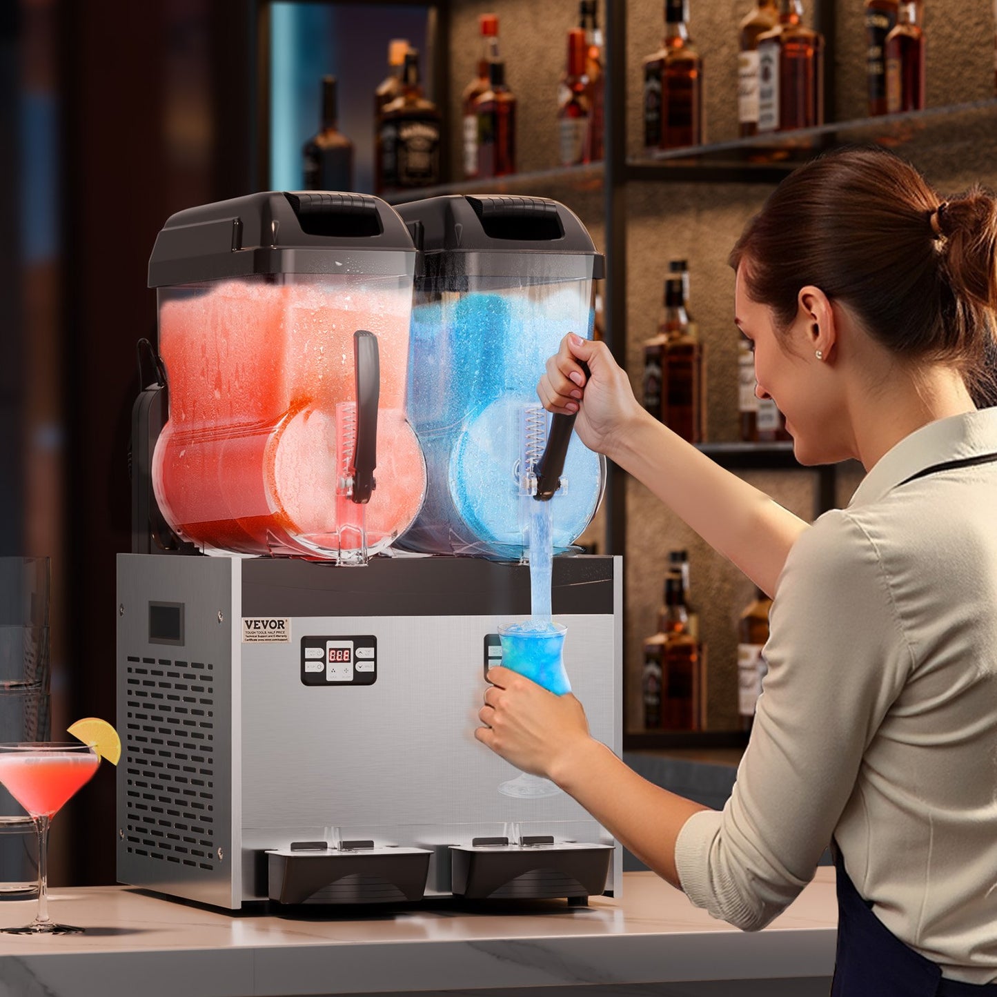Commercial Slushy Machine, 12Lx2 Double Tank Frozen Drink Machine, 96 Cups Stainless Steel Margarita Smoothie Frozen Drink Maker, Slushie Maker for Home Party Restaurants Cafe Bars