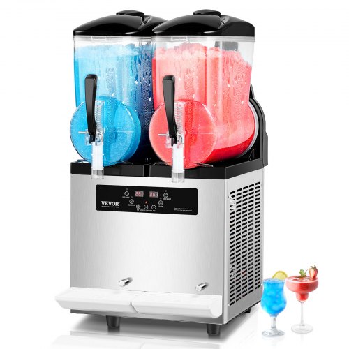 Commercial Slushy Machine, 12Lx2 Double Tank Frozen Drink Machine, 96 Cups Stainless Steel Margarita Smoothie Frozen Drink Maker, Slushie Maker for Home Party Restaurants Cafe Bars