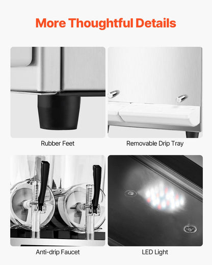 Commercial Slushy Machine, 12Lx2 Double Tank Frozen Drink Machine, 96 Cups Stainless Steel Margarita Smoothie Frozen Drink Maker, Slushie Maker for Home Party Restaurants Cafe Bars