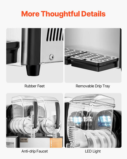 Commercial Slushy Machine, 4Lx2 Double Tank Frozen Drink Machine, 32 Cups Stainless Steel Margarita Smoothie Frozen Drink Maker, Slushie Maker for Home Party Restaurants Cafe Bars