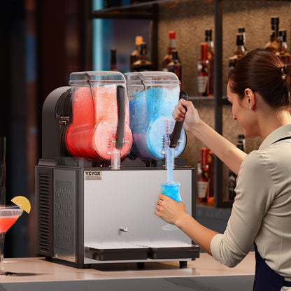 Commercial Slushy Machine, 4Lx2 Double Tank Frozen Drink Machine, 32 Cups Stainless Steel Margarita Smoothie Frozen Drink Maker, Slushie Maker for Home Party Restaurants Cafe Bars