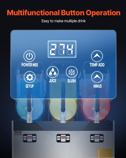 Commercial Slushy Machine, 12Lx3 Triple Tank Frozen Drink Machine, 144 Cups Stainless Steel Margarita Smoothie Frozen Drink Maker, Slushie Maker for Home Party Restaurants Cafe Bars