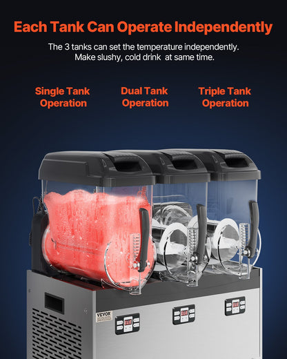 Commercial Slushy Machine, 12Lx3 Triple Tank Frozen Drink Machine, 144 Cups Stainless Steel Margarita Smoothie Frozen Drink Maker, Slushie Maker for Home Party Restaurants Cafe Bars