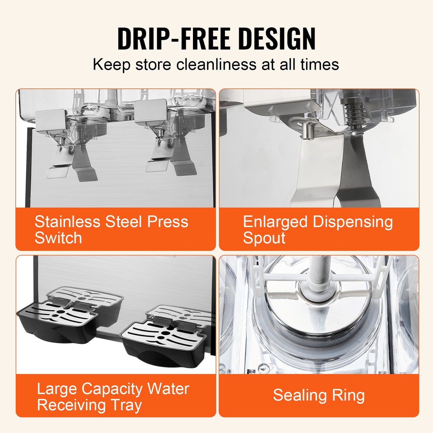 Commercial Beverage Dispenser, 2 Tanks 18 L Per Tank Juice Dispenser, 370W Stainless Steel Ice Tea Drink Machine with 45°F-54°F Cooling Temperature, for Cold Drink Restaurant Bar Party