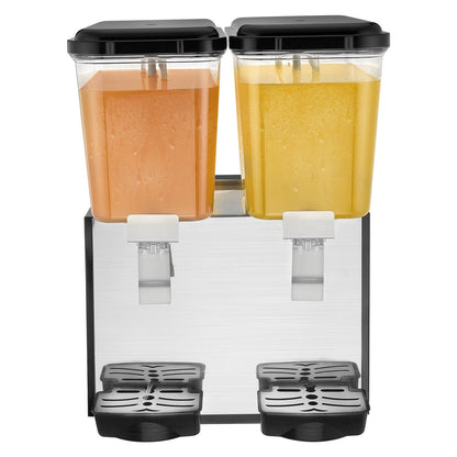 Commercial Beverage Dispenser, 2 Tanks 18 L Per Tank Juice Dispenser, 370W Stainless Steel Ice Tea Drink Machine with 45°F-54°F Cooling Temperature, for Cold Drink Restaurant Bar Party