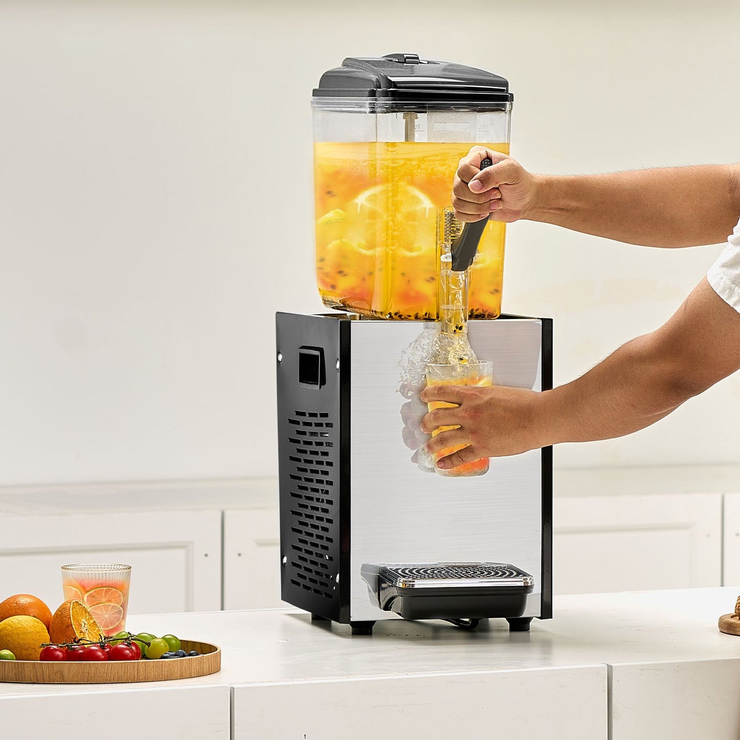 Commercial Beverage Dispenser, 12 L Juice Dispenser, 246W 304 Stainless Steel Food Grade Ice Tea Drink Machine with 45°F-54°F Cooling Temperature, for Cold Drink Restaurant Bar Party