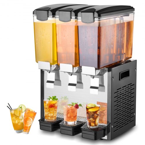 Commercial Beverage Dispenser, 3 Tanks 10 L Per Tank Juice Dispenser, 440W Stainless Steel Ice Tea Drink Machine with 45°F-54°F Cooling Temperature, for Cold Drink Restaurant Bar Party