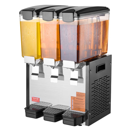 Commercial Beverage Dispenser, 3 Tanks 10 L Per Tank Juice Dispenser, 440W Stainless Steel Ice Tea Drink Machine with 45°F-54°F Cooling Temperature, for Cold Drink Restaurant Bar Party