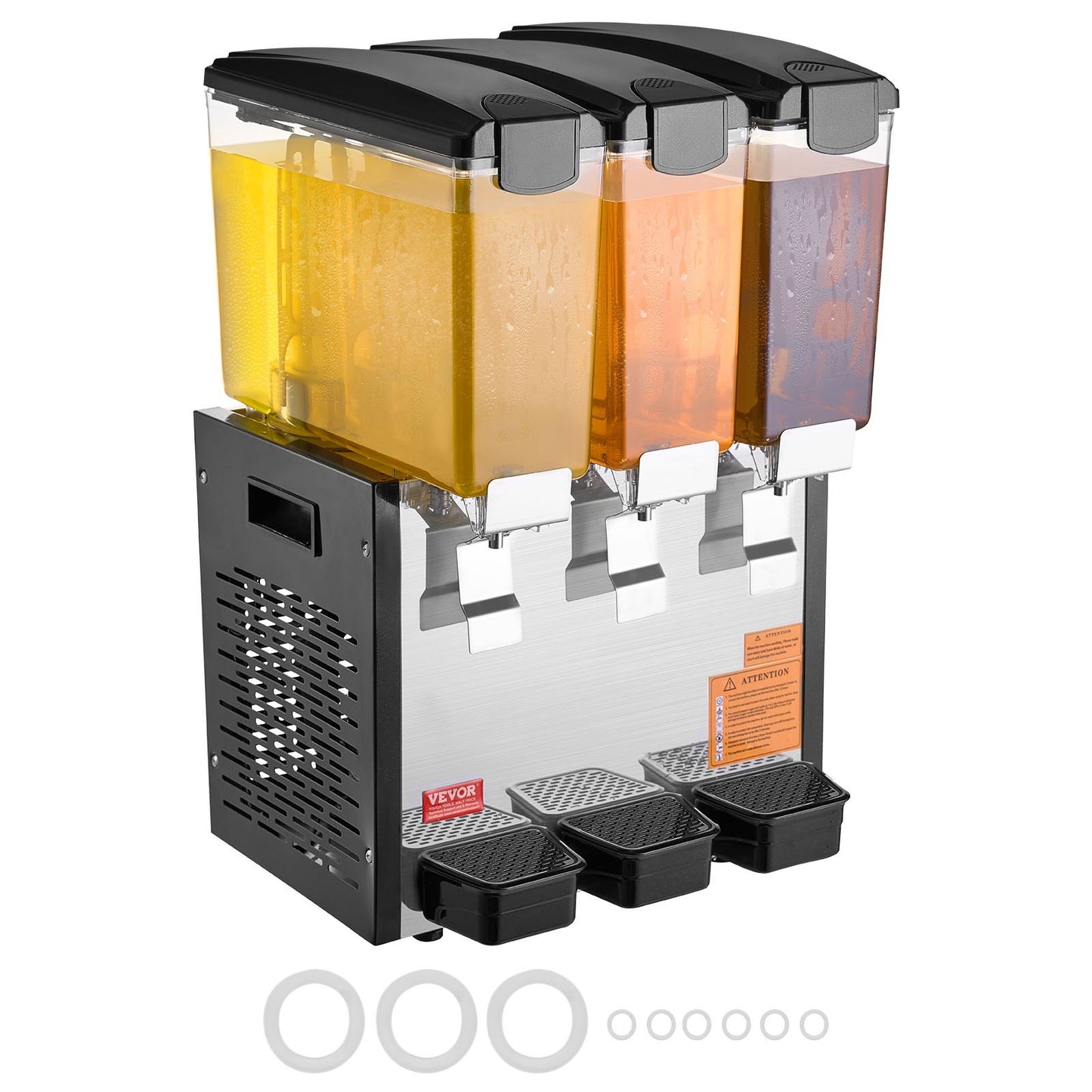 Commercial Beverage Dispenser, 3 Tanks 10 L Per Tank Juice Dispenser, 440W Stainless Steel Ice Tea Drink Machine with 45°F-54°F Cooling Temperature, for Cold Drink Restaurant Bar Party