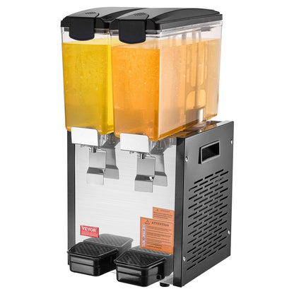 Commercial Beverage Dispenser, 2 Tanks 10 L Per Tank Juice Dispenser, 270W Stainless Steel Ice Tea Drink Machine with 45°F-54°F Cooling Temperature, for Cold Drink Restaurant Bar Party