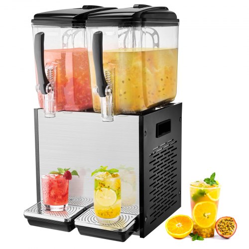 Commercial Beverage Dispenser, 2 Tanks 12 L Per Tank Juice Dispenser, 286W Stainless Steel Ice Tea Drink Machine with 45°F-54°F Cooling Temperature, for Cold Drink Restaurant Bar Party