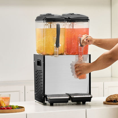 Commercial Beverage Dispenser, 2 Tanks 12 L Per Tank Juice Dispenser, 286W Stainless Steel Ice Tea Drink Machine with 45°F-54°F Cooling Temperature, for Cold Drink Restaurant Bar Party