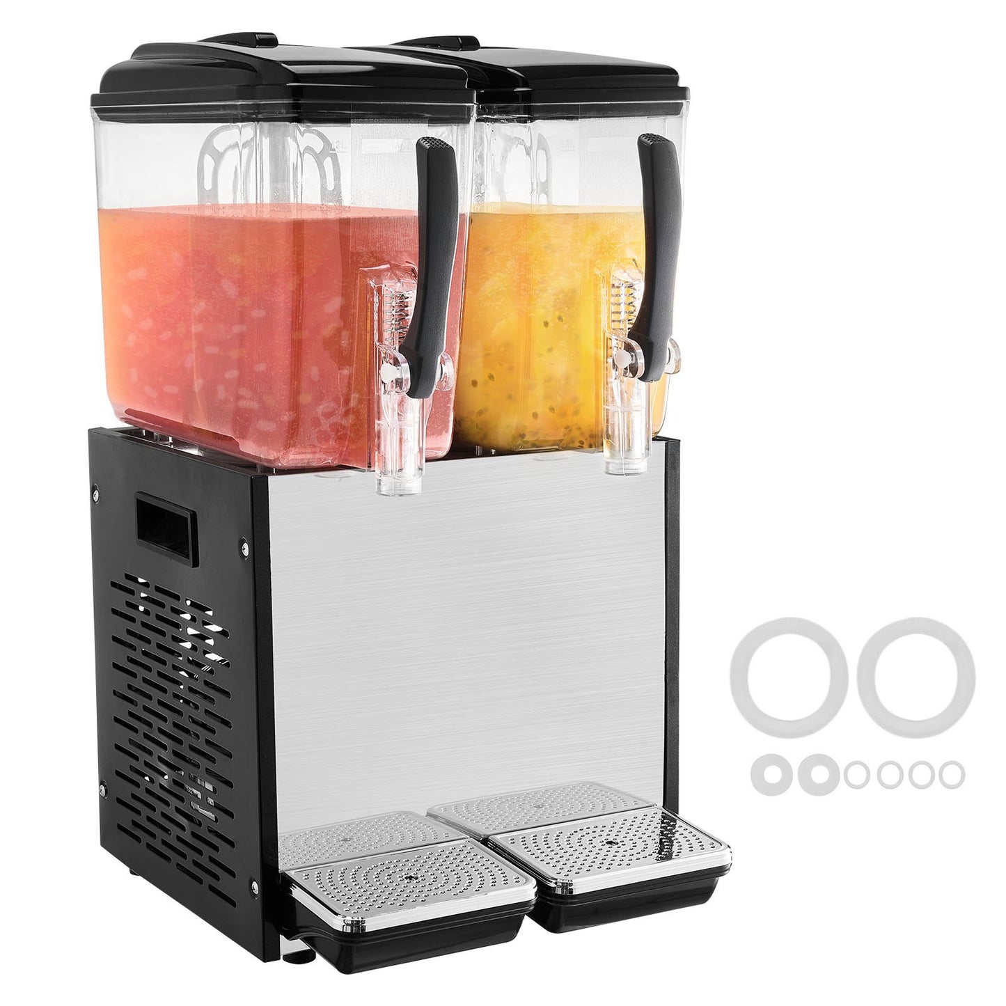 Commercial Beverage Dispenser, 2 Tanks 12 L Per Tank Juice Dispenser, 286W Stainless Steel Ice Tea Drink Machine with 45°F-54°F Cooling Temperature, for Cold Drink Restaurant Bar Party