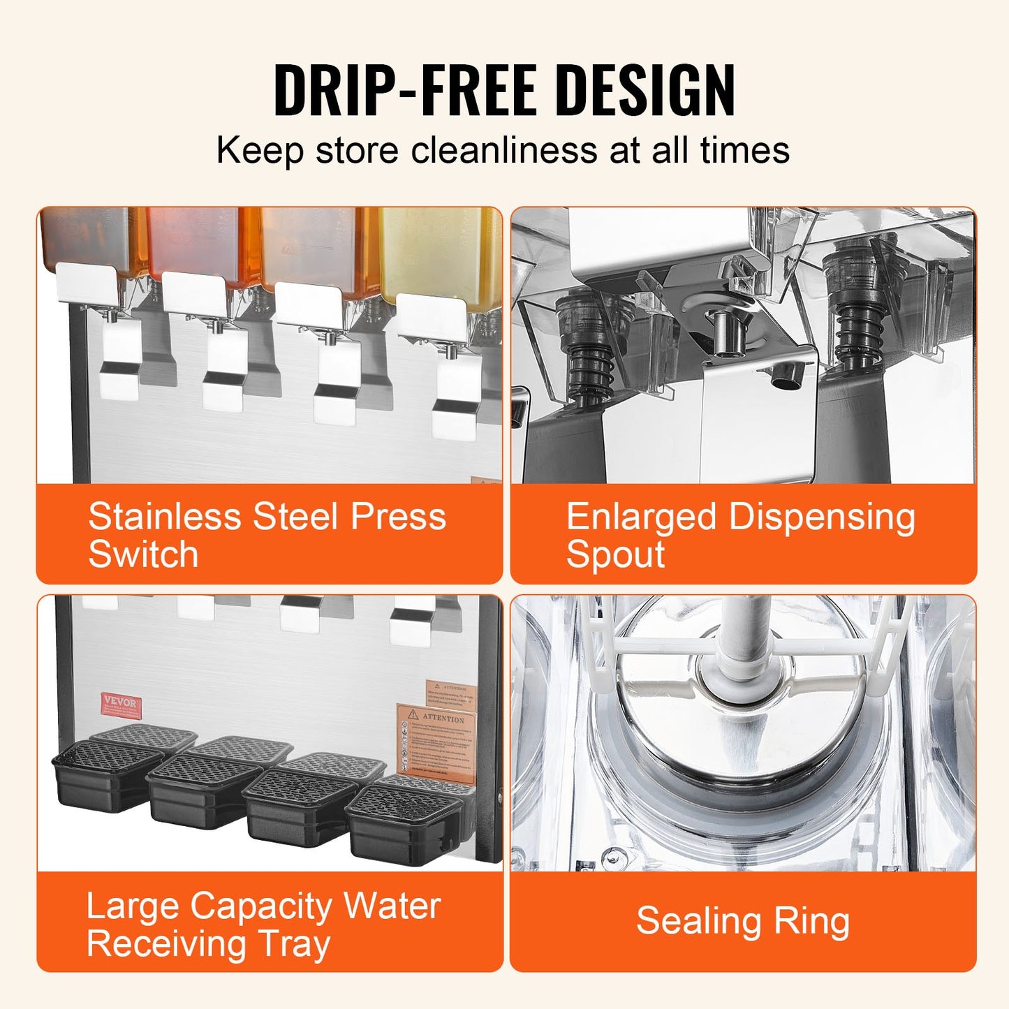 Gewerblicher Getränkespender, 4 Tanks à 10 l, Saftspender, 430 W, Edelstahl-Eistee-Maschine mit Kühltemperatur von 7–12 °C, für kalte Getränke in Restaurants, Bars und auf Partys