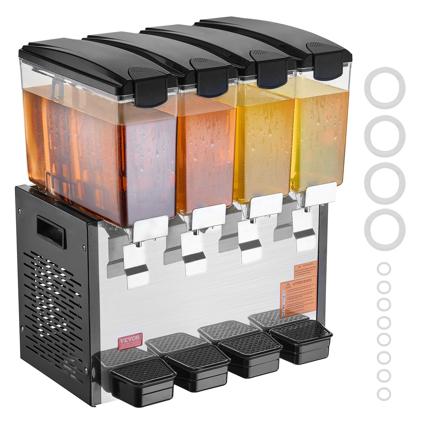 Gewerblicher Getränkespender, 4 Tanks à 10 l, Saftspender, 430 W, Edelstahl-Eistee-Maschine mit Kühltemperatur von 7–12 °C, für kalte Getränke in Restaurants, Bars und auf Partys