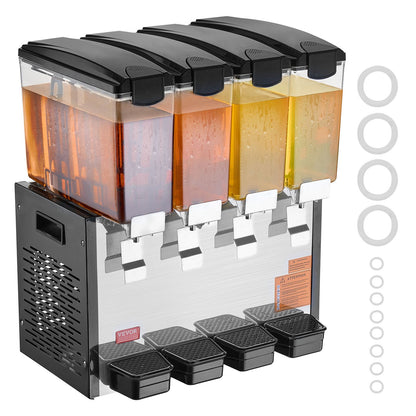 Gewerblicher Getränkespender, 4 Tanks à 10 l, Saftspender, 430 W, Edelstahl-Eistee-Maschine mit Kühltemperatur von 7–12 °C, für kalte Getränke in Restaurants, Bars und auf Partys