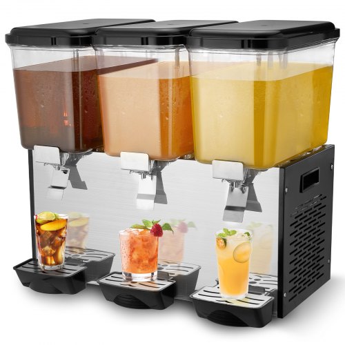 Commercial Beverage Dispenser, 3 Tanks 18 L Per Tank Juice Dispenser, 512W Stainless Steel Ice Tea Drink Machine with 45°F-54°F Cooling Temperature, for Cold Drink Restaurant Bar Party