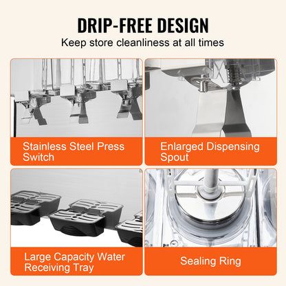 Commercial Beverage Dispenser, 3 Tanks 18 L Per Tank Juice Dispenser, 512W Stainless Steel Ice Tea Drink Machine with 45°F-54°F Cooling Temperature, for Cold Drink Restaurant Bar Party