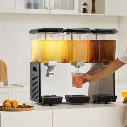 Commercial Beverage Dispenser, 3 Tanks 18 L Per Tank Juice Dispenser, 512W Stainless Steel Ice Tea Drink Machine with 45°F-54°F Cooling Temperature, for Cold Drink Restaurant Bar Party